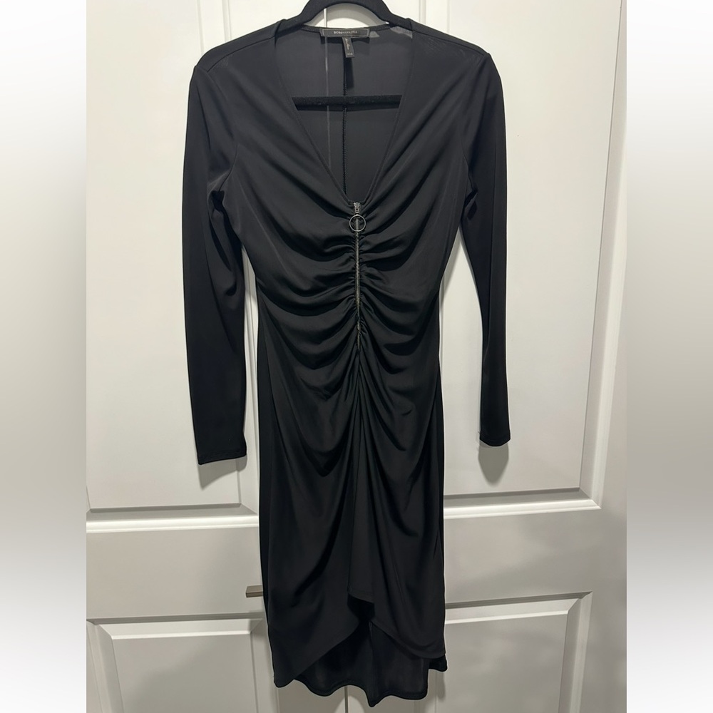 BCBGMaxAzria Black Ruched Long Sleeve Dress - Picture 5 of 8